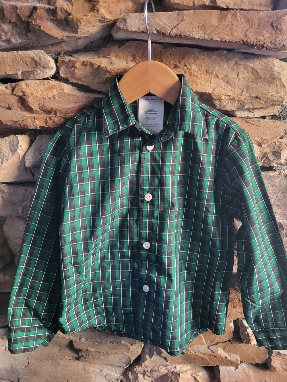 Tommy Hilfiger Green and Black Plaid Button-Down Shirt Size 4
